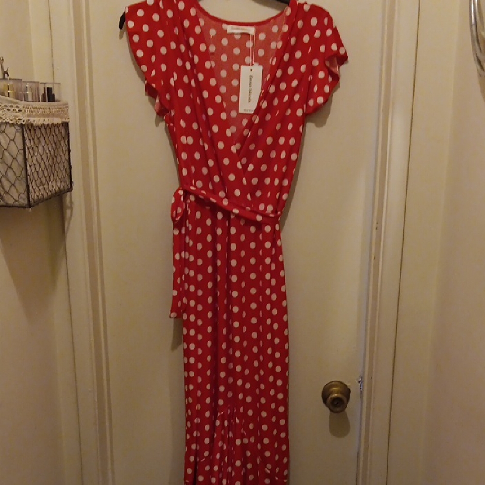 Red and White V-Neck Flutter Sleeve Sundress